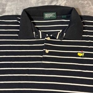 Masters Collection Mens XL Navy Blue White Striped Mercerized Cotton Polo Shirt